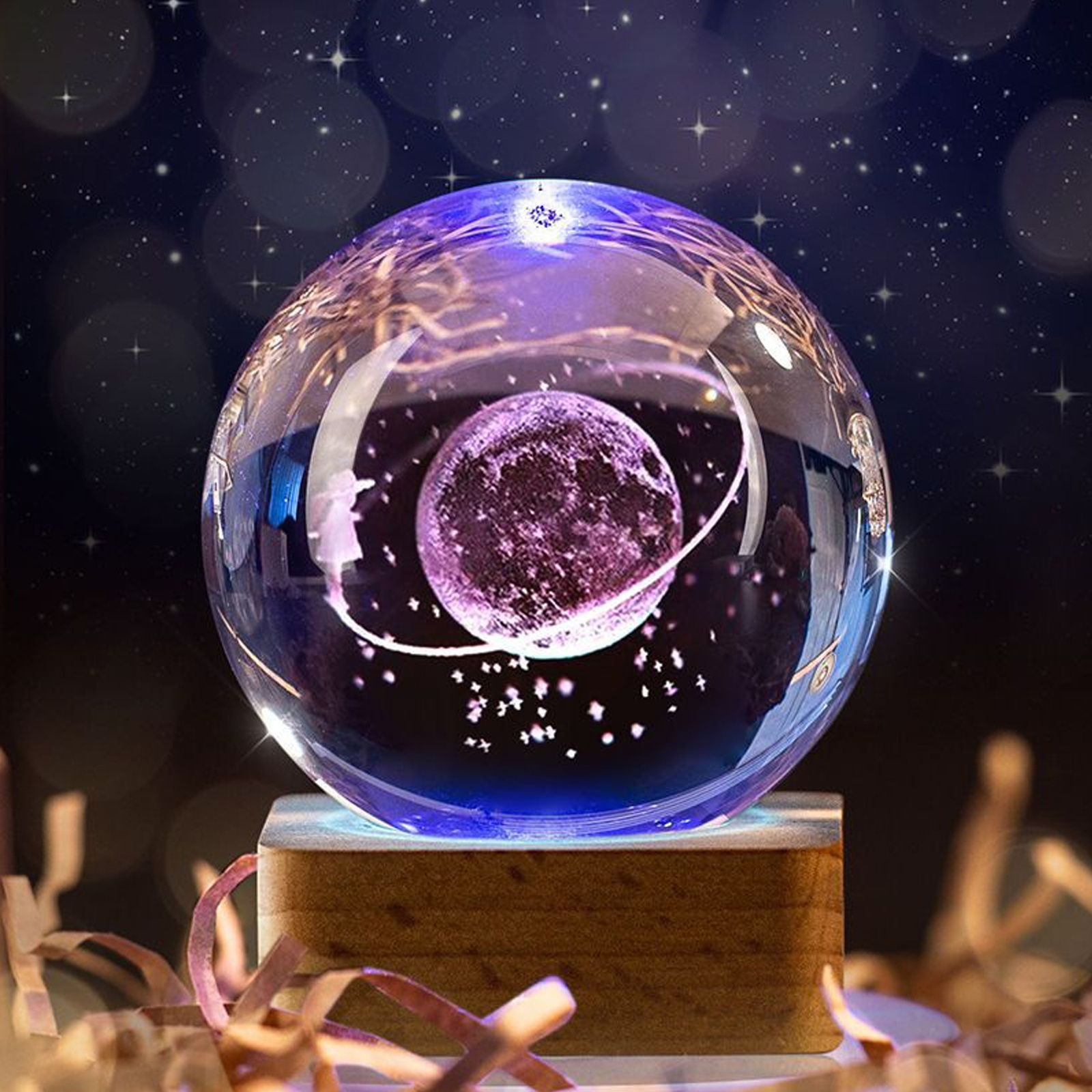 New Moon Planet Solar System Astronaut 3D Art Lamp Led Glowing Crystal Ball Night Light