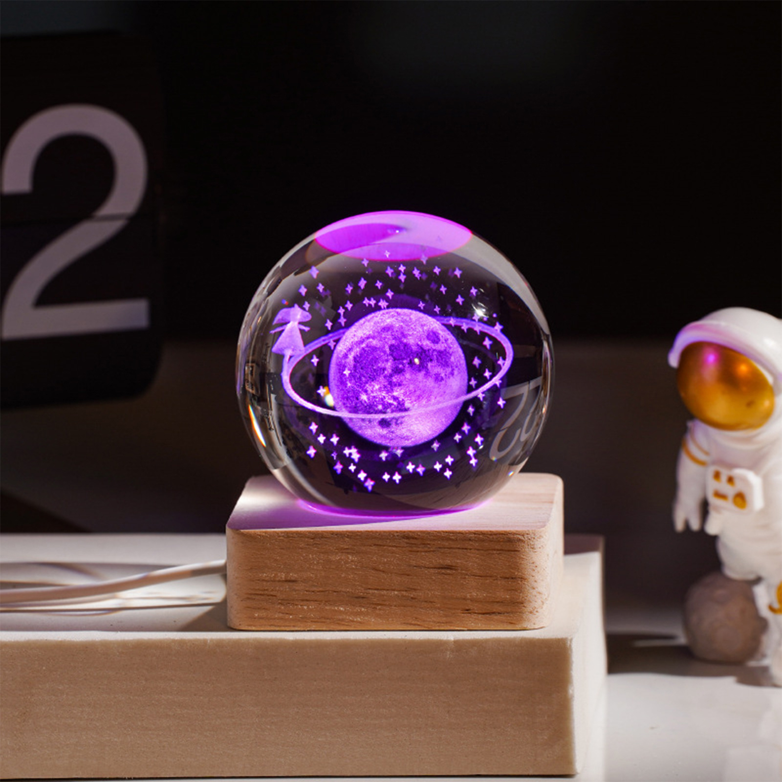 New Moon Planet Solar System Astronaut 3D Art Lamp Led Glowing Crystal Ball Night Light