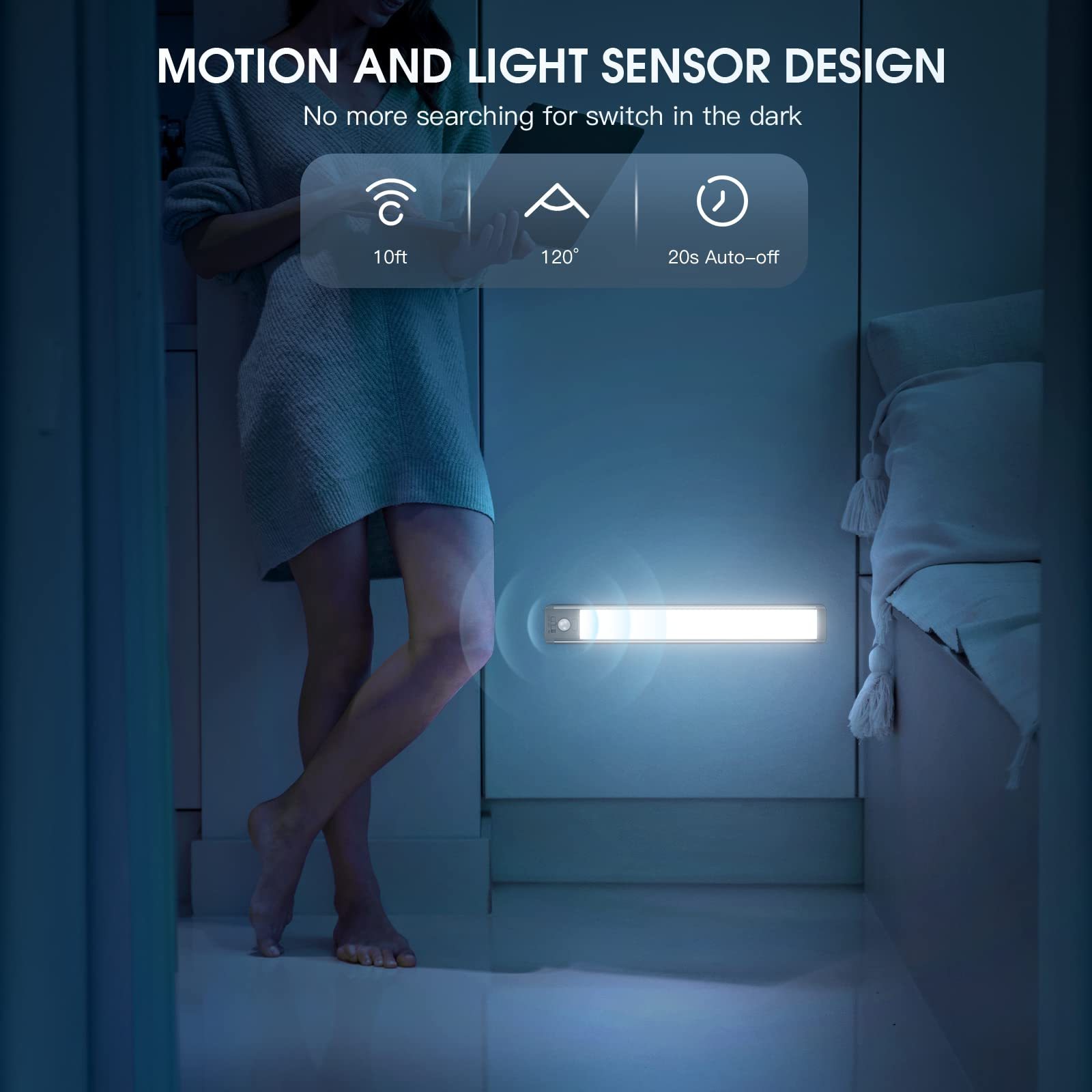 Motion Sensor Cabinet Light Under Cabinet Lighting Wireless USB Rechargeable Kitchen Night Light