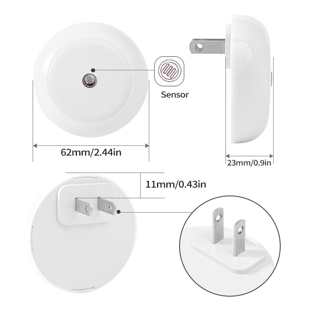 LED Night Light Smart Night Sensor Round Plug-in Wall Light Bathroom Home Kitchen Hallway Stair Night Light