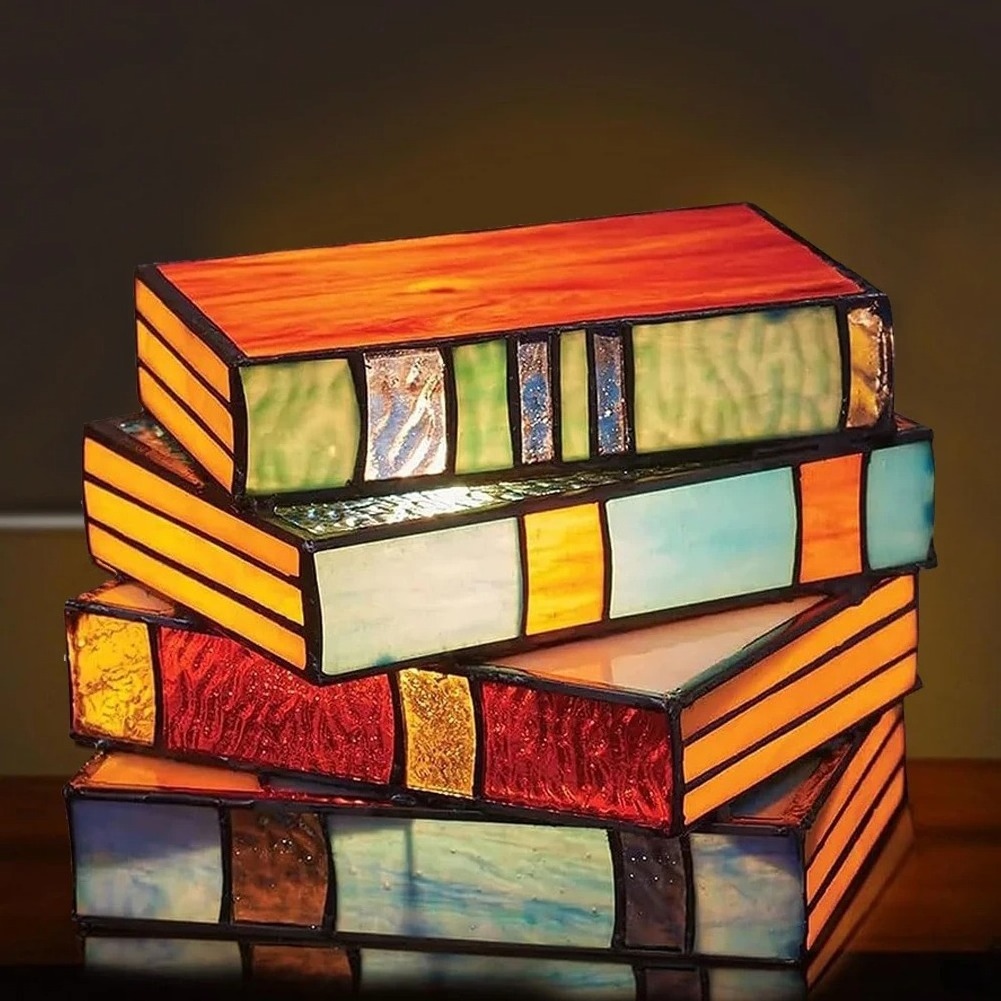 Christmas Decoration Birthday Gifts Handcrafted Nightstand Desk Book Lamps Stained Glass Stacked Books Lamp decoration