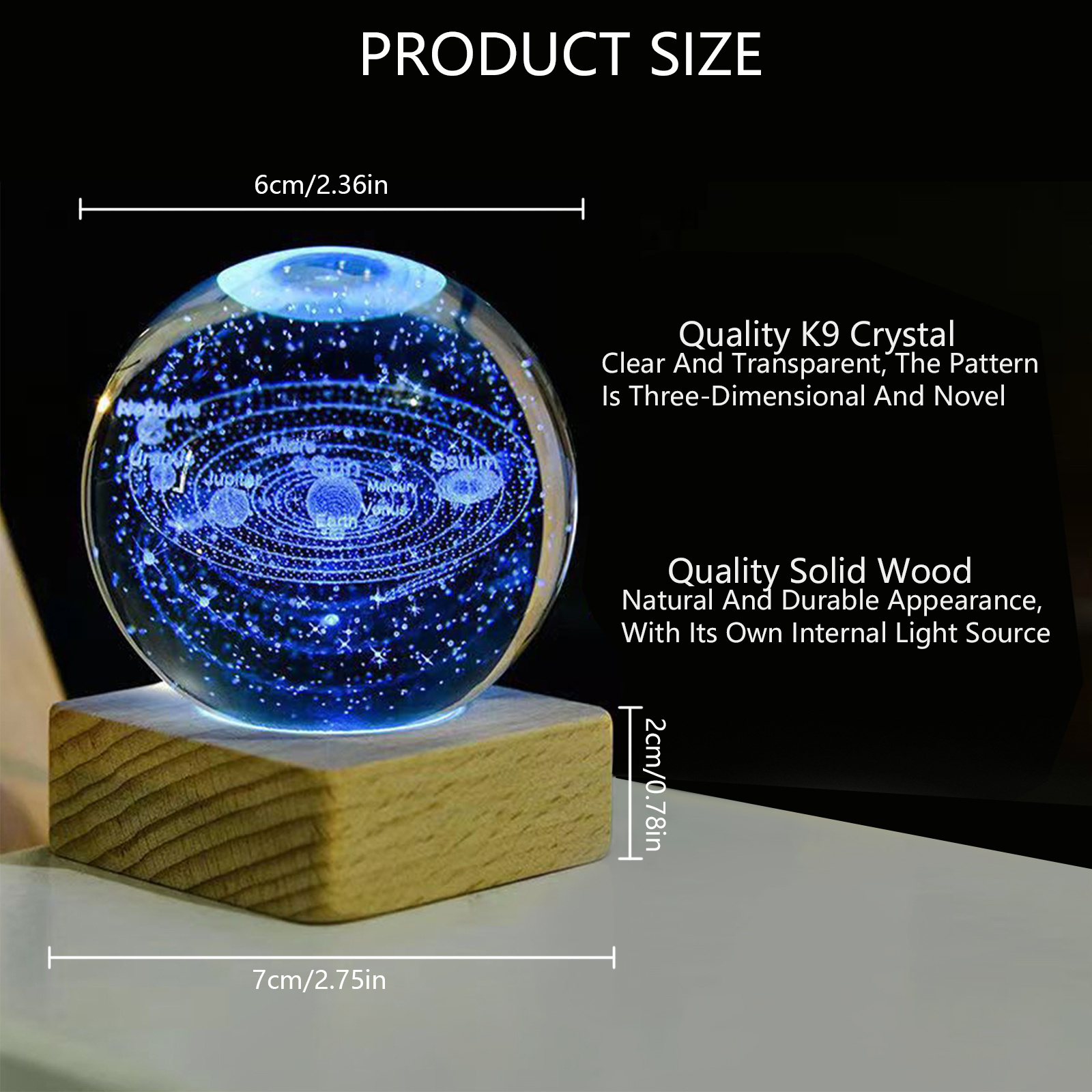 New Moon Planet Solar System Astronaut 3D Art Lamp Led Glowing Crystal Ball Night Light