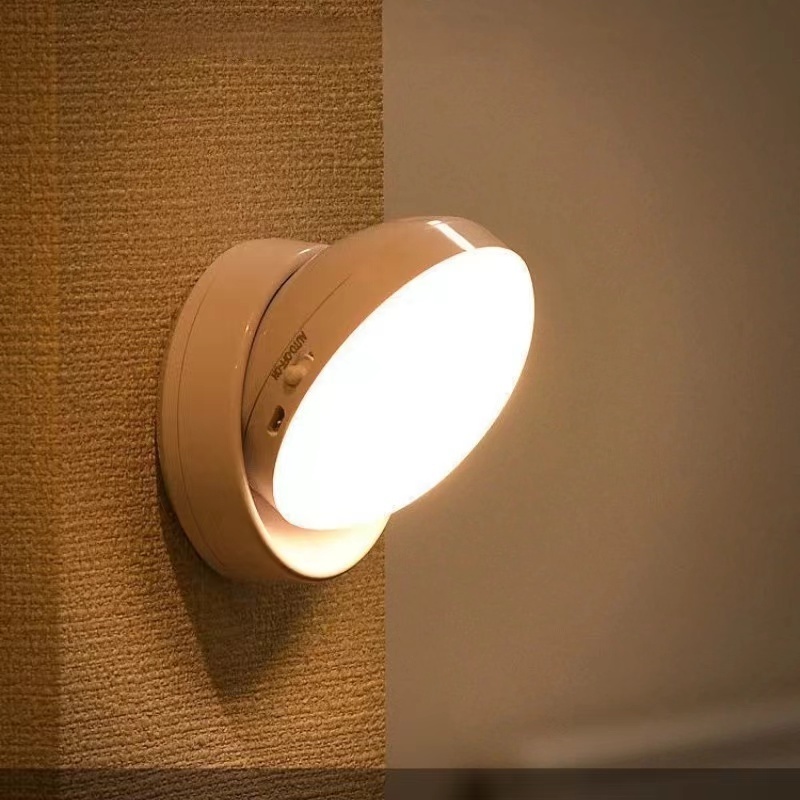 Motion Sensor Light LED USB  Round Rechargeable for Bedroom Hallway Wardrobe Cabinet Lighting Night Light