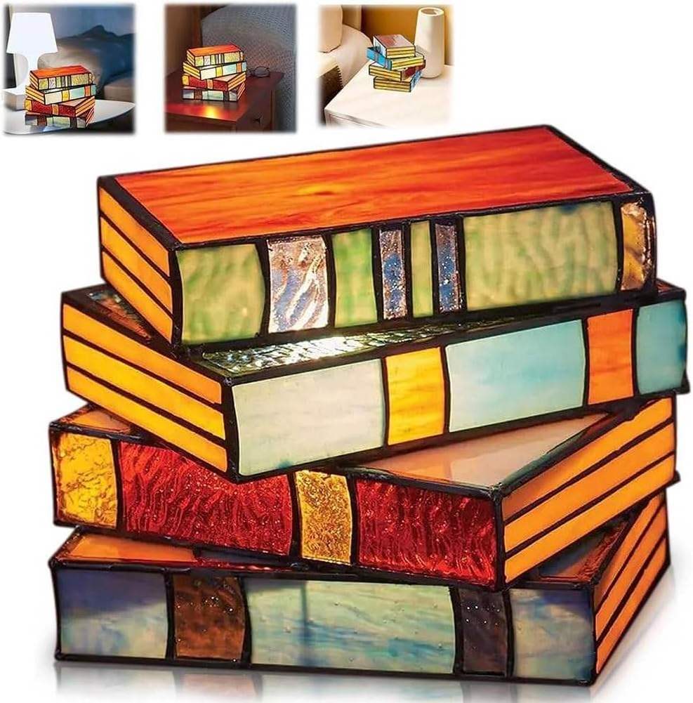 Christmas Decoration Birthday Gifts Handcrafted Nightstand Desk Book Lamps Stained Glass Stacked Books Lamp decoration