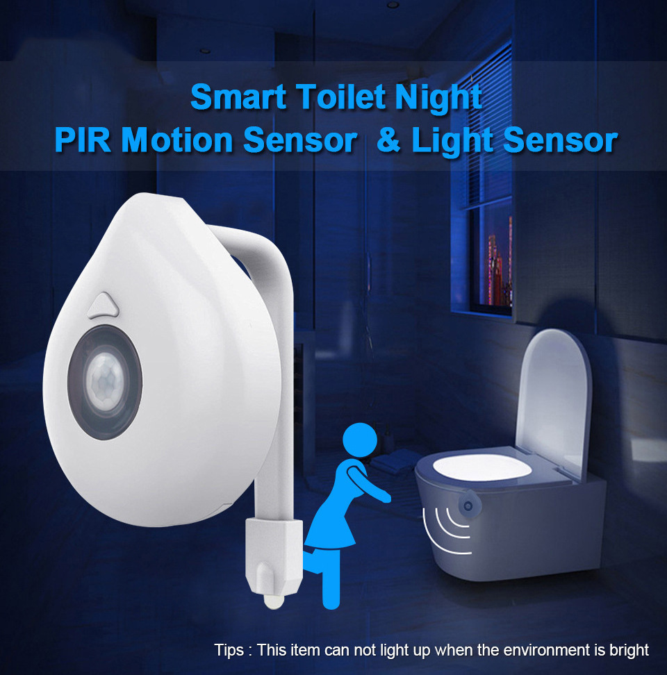 LED Toilet Toilet Seat Bathroom Night Light Toilet Light PIR Motion Sensor 8 Color Sensor Light