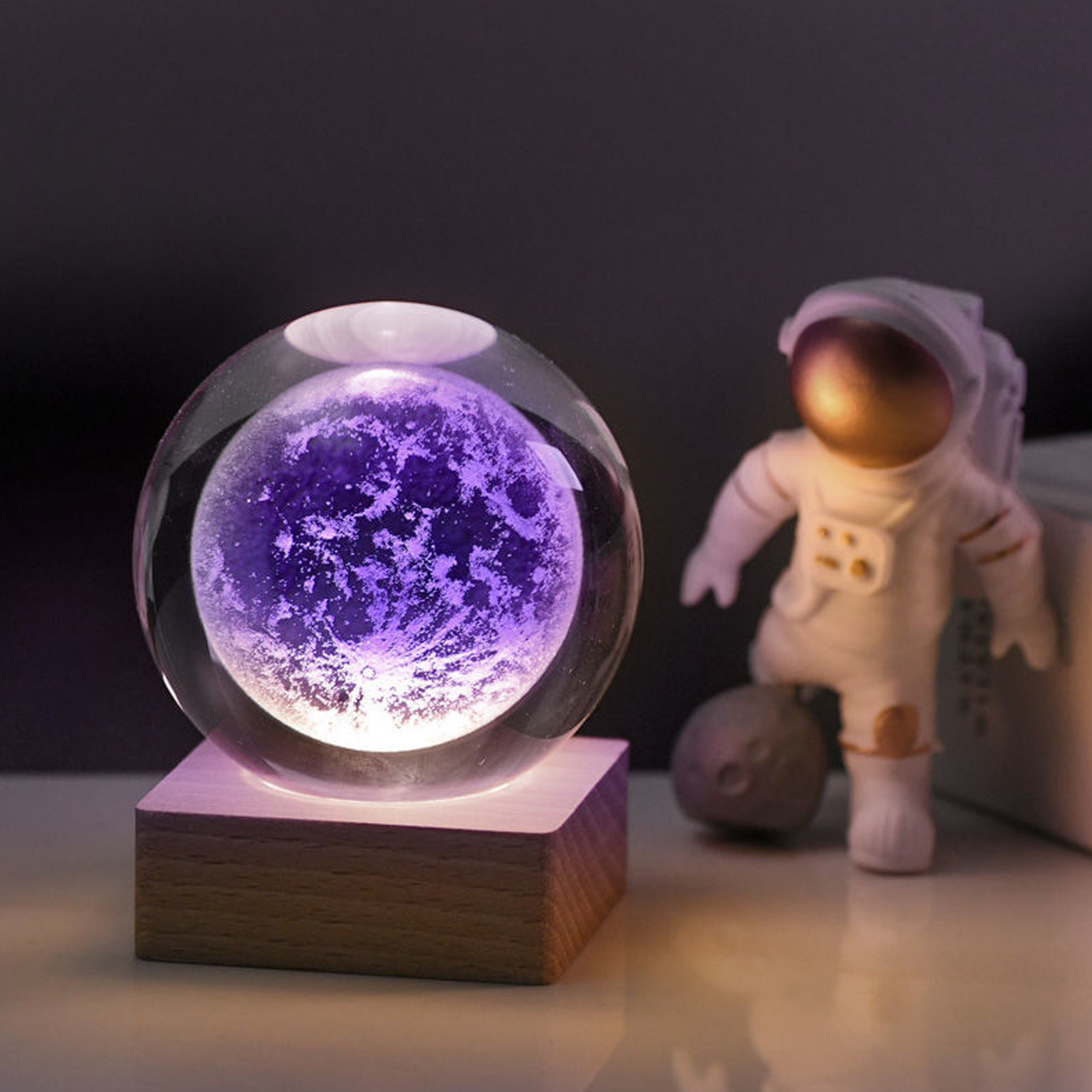 New Moon Planet Solar System Astronaut 3D Art Lamp Led Glowing Crystal Ball Night Light