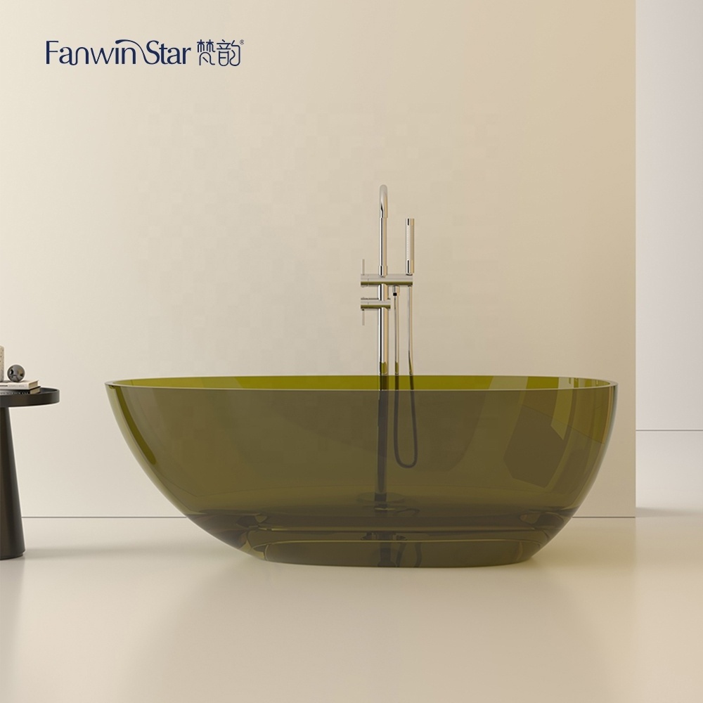 Fanwin tea green colorful hotel bathroom tub transparent bath tub clear freestanding resin bathtub