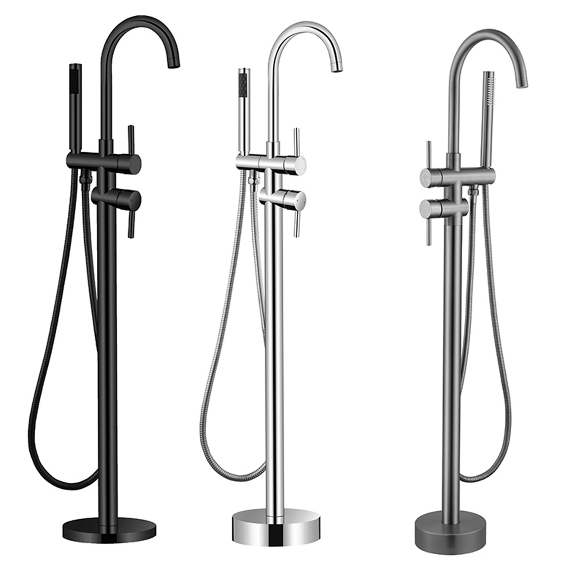 Fanwin floor standing Brass bathtub faucet set bathroom brass chrome plated tub faucet with hand shower