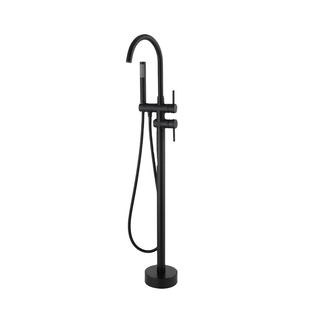 Leadless Solid Brass Matte Black Freestanding Bathtub Faucet Tub Filler Waterfall Floor Mount Tub Faucet with Hand Shower