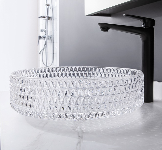 Fanwin hotel bathroom pedestal art handmade glass vessel wash basin sink crystal bathroom basin sink for bathroom