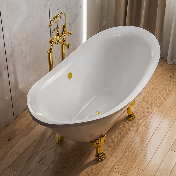 Fanwin luxury acrylic fiberglass cast iron bath tub bathtubs bathroom soaking freestanding gold clawfoot bathtub