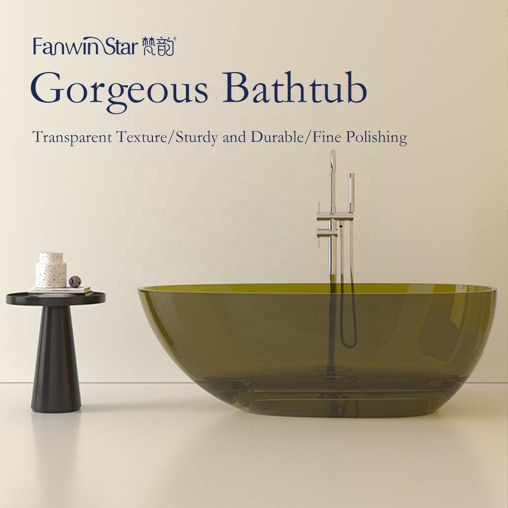 Fanwin tea green colorful hotel bathroom tub transparent bath tub clear freestanding resin bathtub