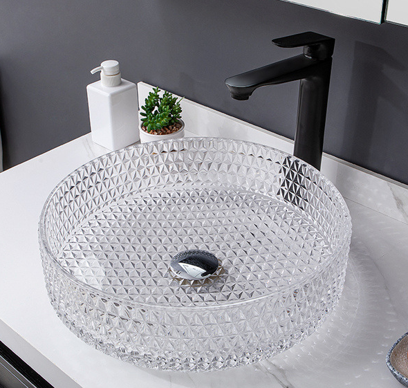 Fanwin hotel bathroom pedestal art handmade glass vessel wash basin sink crystal bathroom basin sink for bathroom