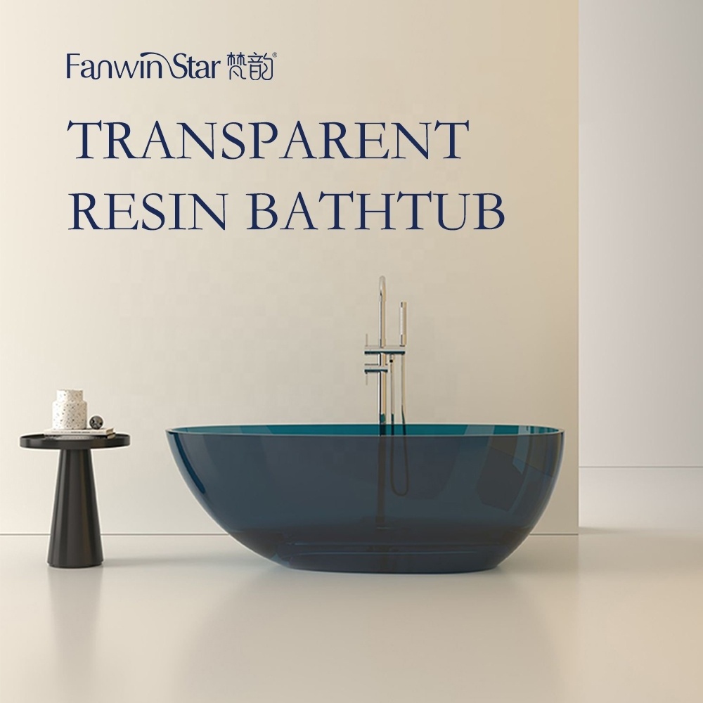 Fanwin tea green colorful hotel bathroom tub transparent bath tub clear freestanding resin bathtub