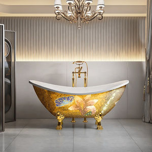 Fanwin luxury acrylic fiberglass cast iron bath tub bathtubs bathroom soaking freestanding gold clawfoot bathtub