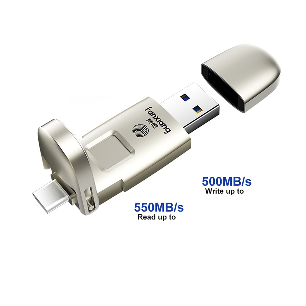 Fingerprint USB 3.0 USB Flash Pendrive 128GB 256GB 512GB 1TB 2 in 1 USB and Type C Flash Drive