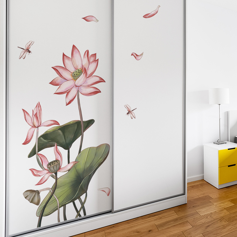 Lotus leaves and falling lotus flowers Living room bedroom home wall background beautification wall stickers