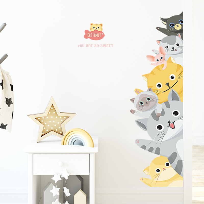 Cartoon cute probe greeting cat home Wall Decals for Nursery Kids Room Living room bedroom home decoration wall stickers