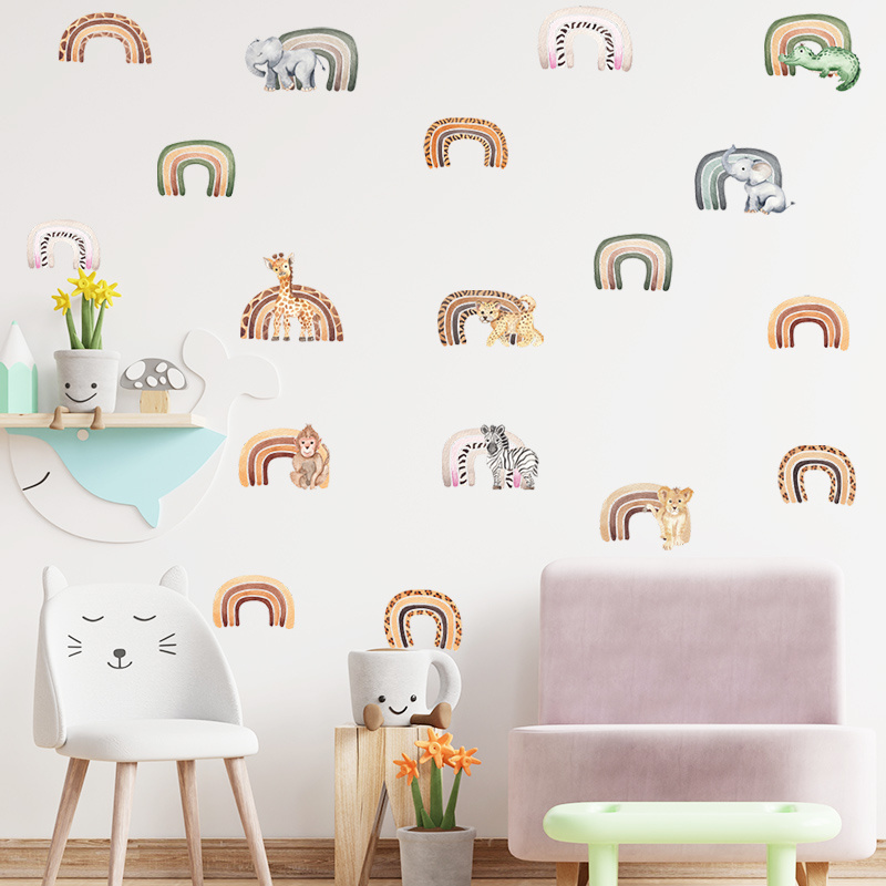 Forest animals and rainbow wall stickers Baby's Room Nursery refrigerator wardrobe wall decor DIY cartoon kid's room decoration