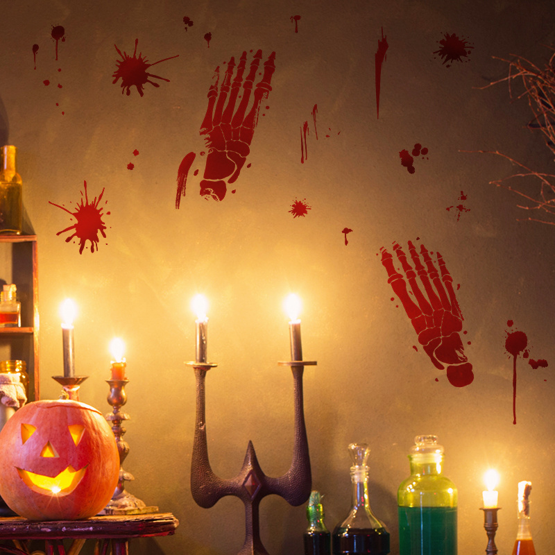 Halloween horror blood stains blood footprints staircase  floor  glass stickers Self pasting stickers