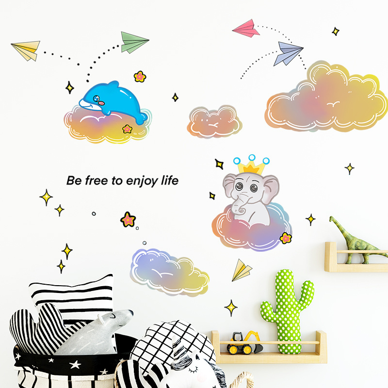 Cartoon Dream Cloud Little Elephant Whale Aircraft Decorative wall stickers for children's rooms