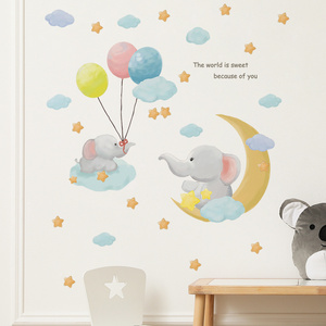 Cartoon Moon Star Balloon Elephant Children's room home bedroom children's cartoon wall background beautification stickers