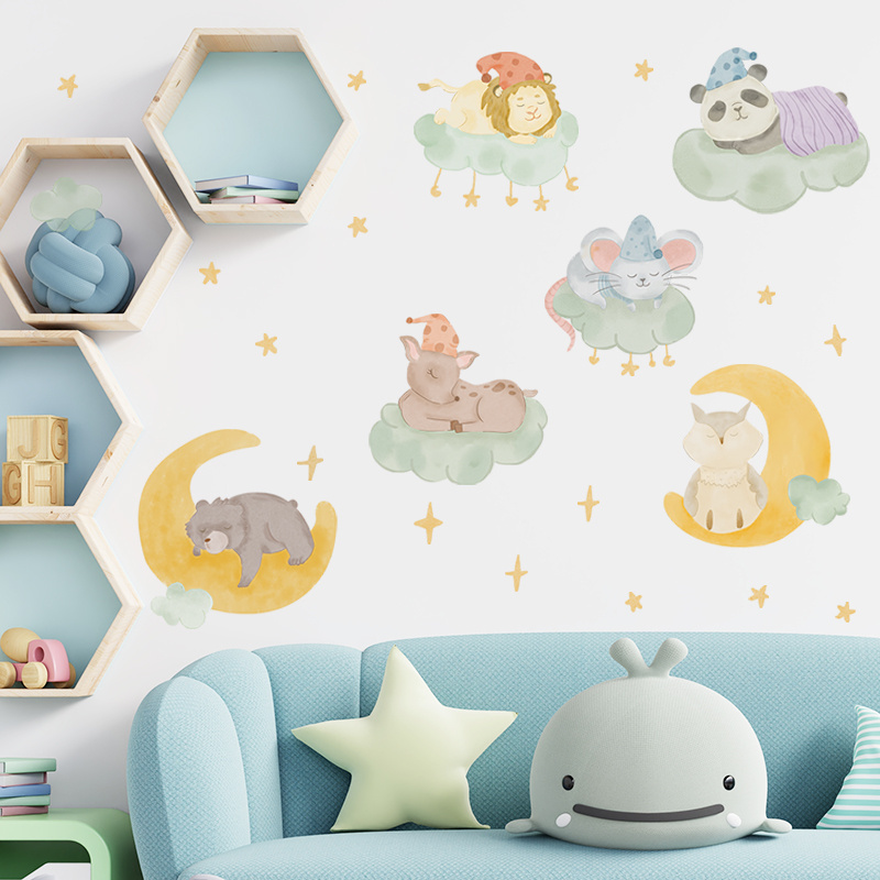 Cartoon Children's Room Sticker Animal Cloud Moon Star Bedroom Kindergarten Background Wall Decoration Wall Decal