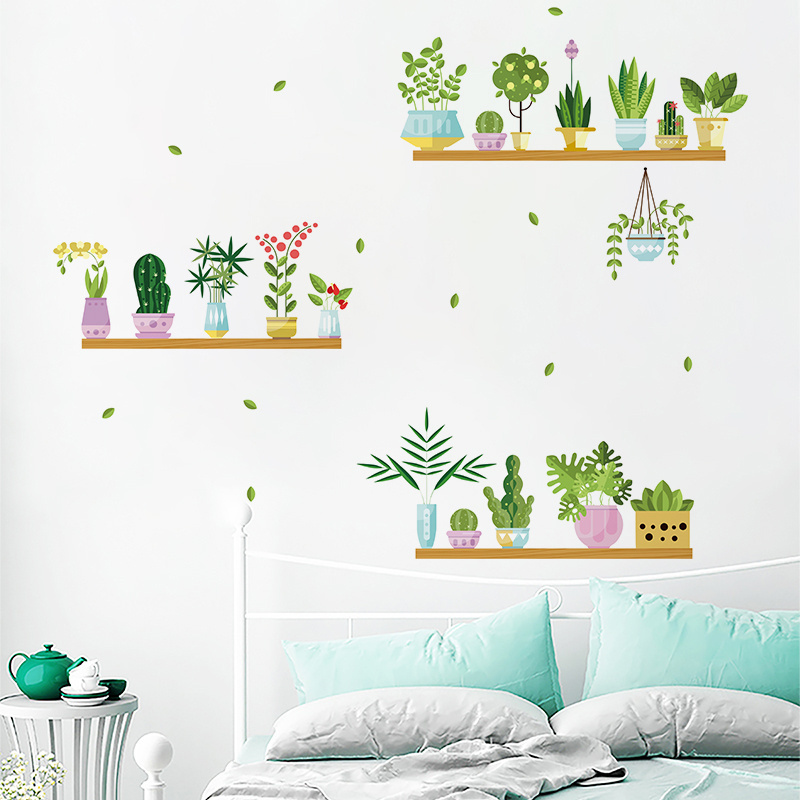 Green Plants in Pots Wall Decal Mural Art Decal for Bedroom Living Room  Home Walls Decoration Succulents Cactus wall stickers