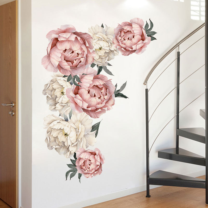 PVC sticker big Peony pvc wall sticker children's room home decoration simple Nordic style Peony Rose Wall Sticker