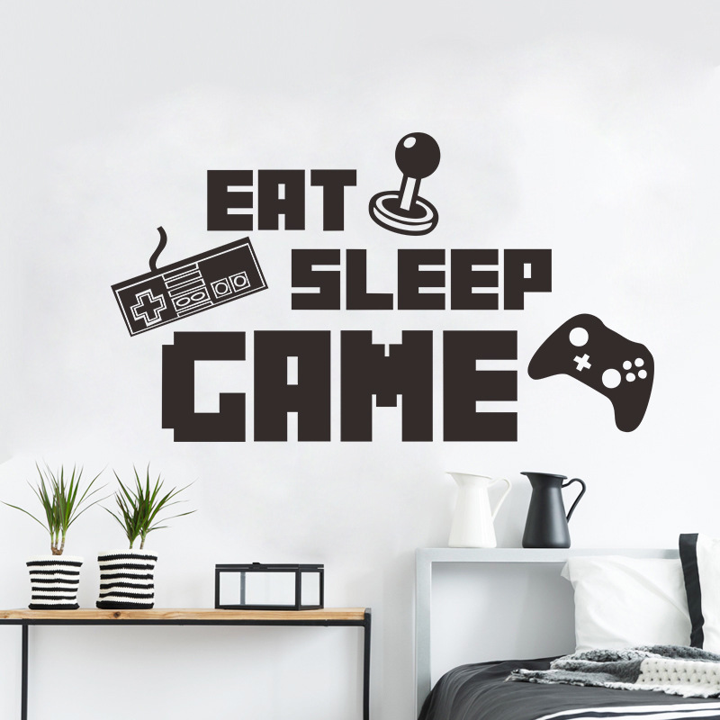 Gamer Wall Decal For Boys Bedroom Playroom Home Decor removable wall stickers Eat Sleep Game Wall Decal Poster