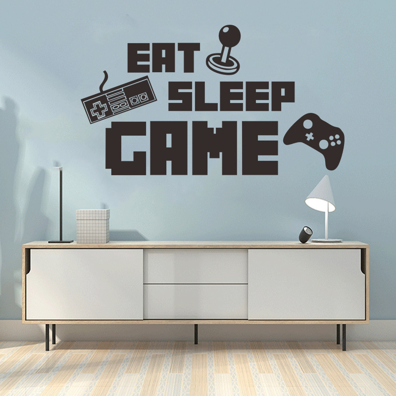 Gamer Wall Decal For Boys Bedroom Playroom Home Decor removable wall stickers Eat Sleep Game Wall Decal Poster