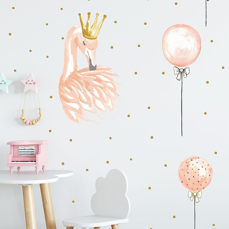 Apricot Flamingo Wall Stickers Peel and Stick Wall Decals for Bedroom Living Room Kids Room Cartoon Wall Decor