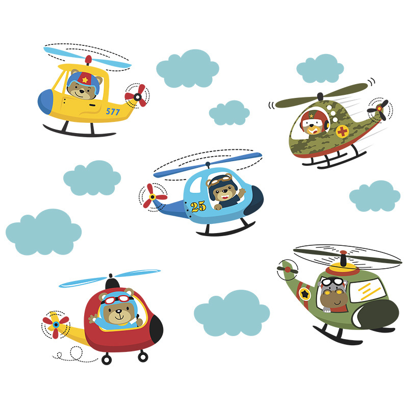 wall stickers of Little Bear flying an airplane Baby's room Kindergarten nursery wall decor cartoon animal wall decal