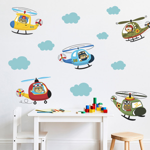 wall stickers of Little Bear flying an airplane Baby's room Kindergarten nursery wall decor cartoon animal wall decal