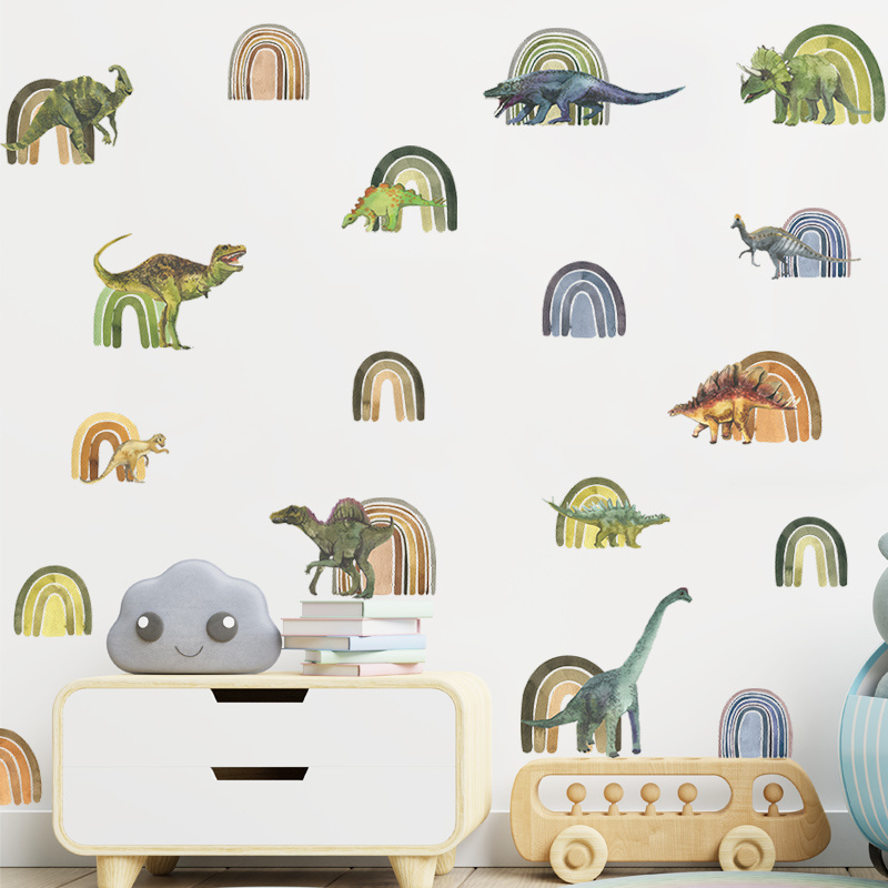 Cartoon Rainbow and Dinosaur Wall Decals Kid's room Play room Nursery Wardrobe decoration Boy's room animal wall decal