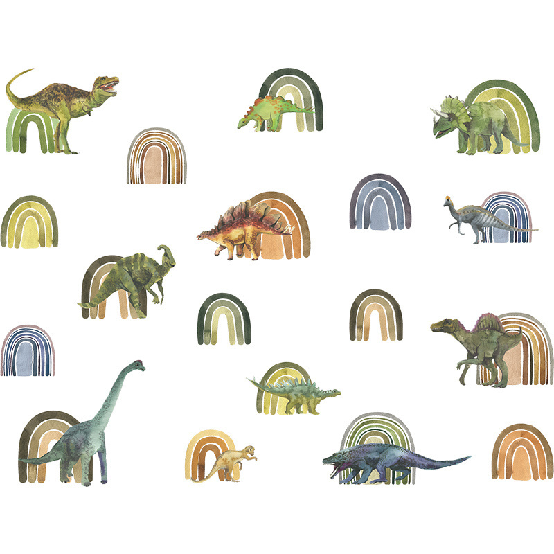 Cartoon Rainbow and Dinosaur Wall Decals Kid's room Play room Nursery Wardrobe decoration Boy's room animal wall decal