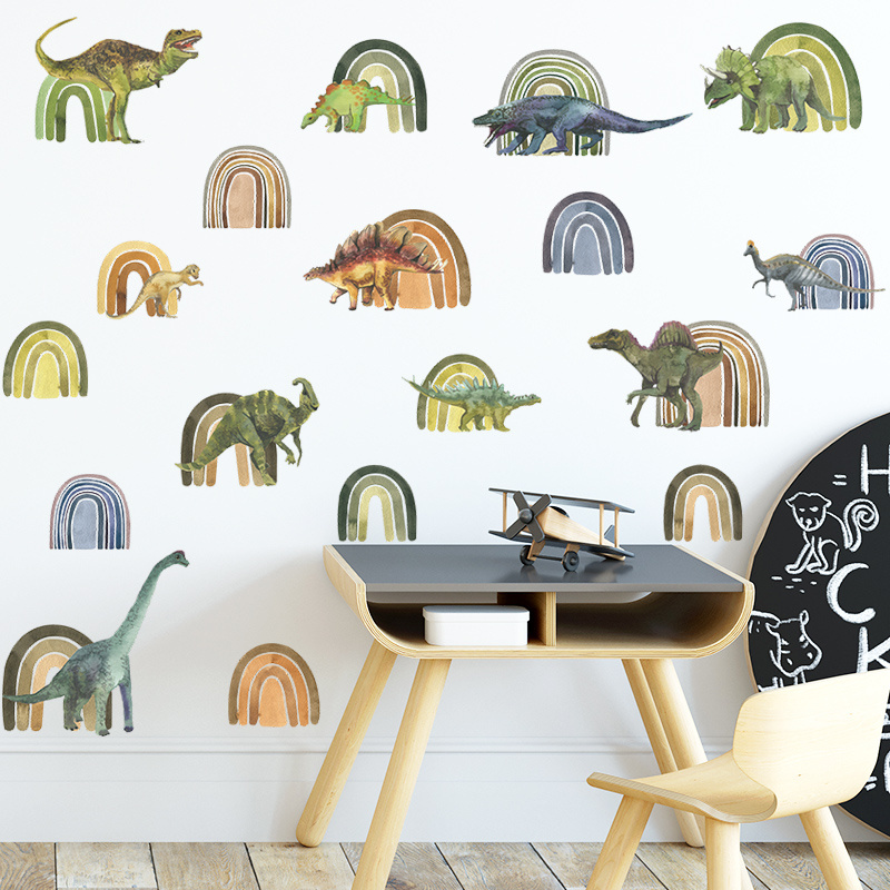 Cartoon Rainbow and Dinosaur Wall Decals Kid's room Play room Nursery Wardrobe decoration Boy's room animal wall decal