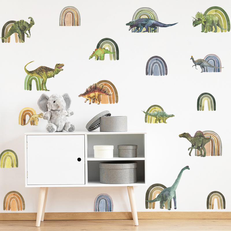 Cartoon Rainbow and Dinosaur Wall Decals Kid's room Play room Nursery Wardrobe decoration Boy's room animal wall decal