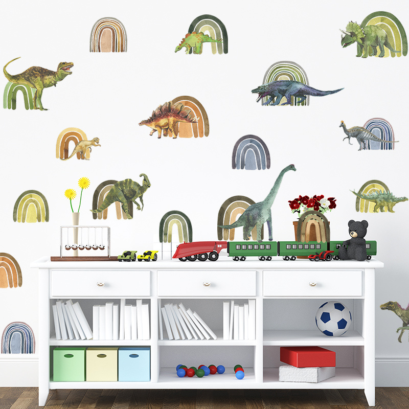 Cartoon Rainbow and Dinosaur Wall Decals Kid's room Play room Nursery Wardrobe decoration Boy's room animal wall decal