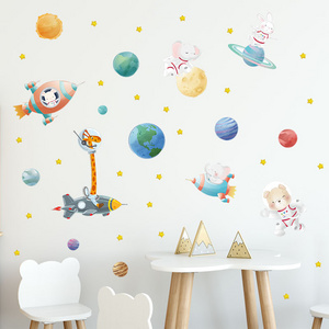 Cartoon Animal Astronaut Wall Stickers Travel in Space wall decal Children's Room Nursery Decorations kids wall decal