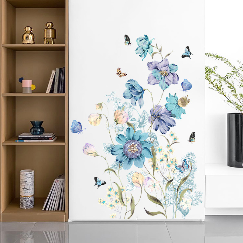 Plants and flowers Wall Stickers for Living Room Natural Blue Plants Art Murals Vinyl Wallpaper for Bedroom Nursery Home decor