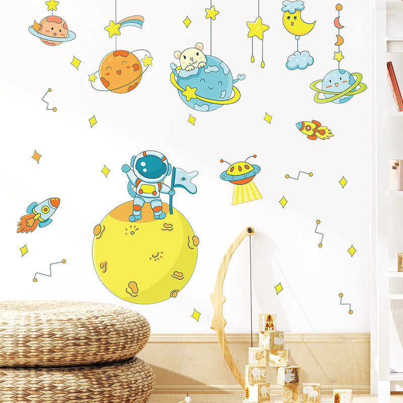 Cartoon Astronaut Moon Rocket Planet wall stickers 3d home decoration for kids room Removable wall stickers for home decoration