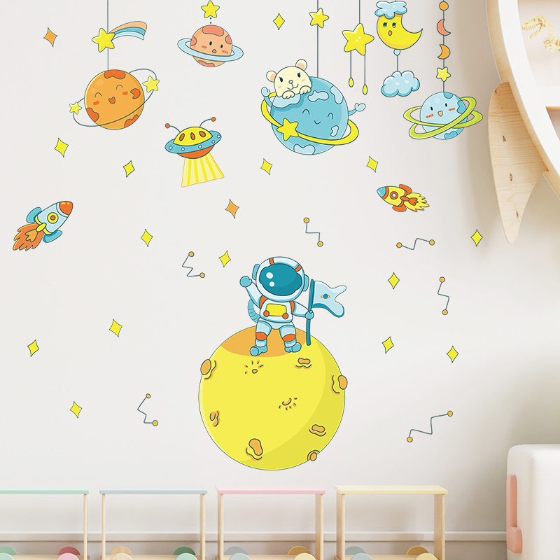 Cartoon Astronaut Moon Rocket Planet wall stickers 3d home decoration for kids room Removable wall stickers for home decoration