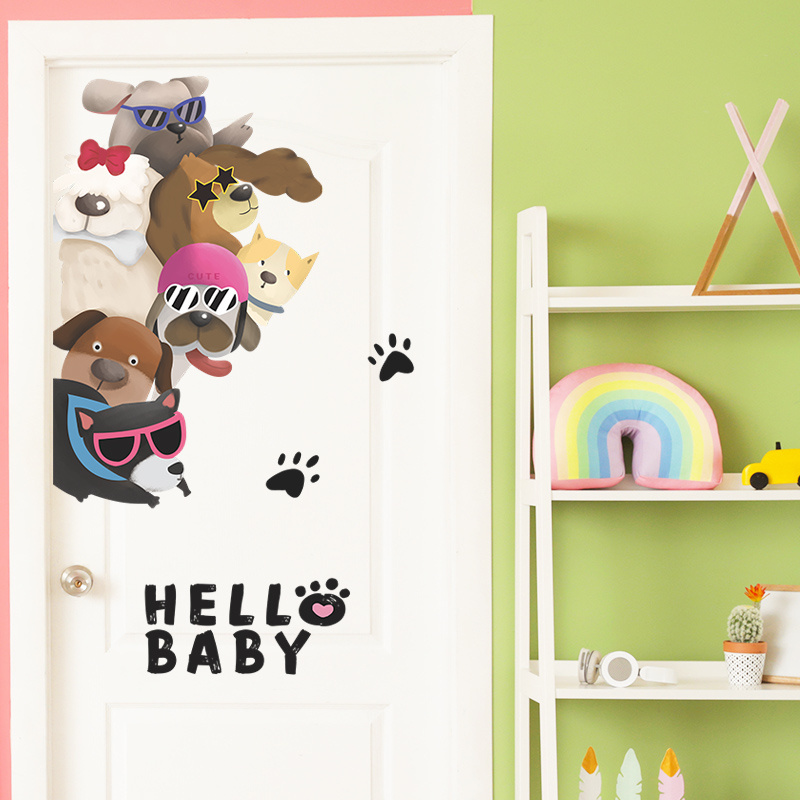 Cartoon Cool Dogs hello baby Bedroom living room children's room door wall background beautification wall stickers