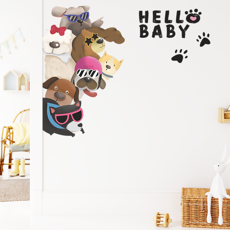 Cartoon Cool Dogs hello baby Bedroom living room children's room door wall background beautification wall stickers