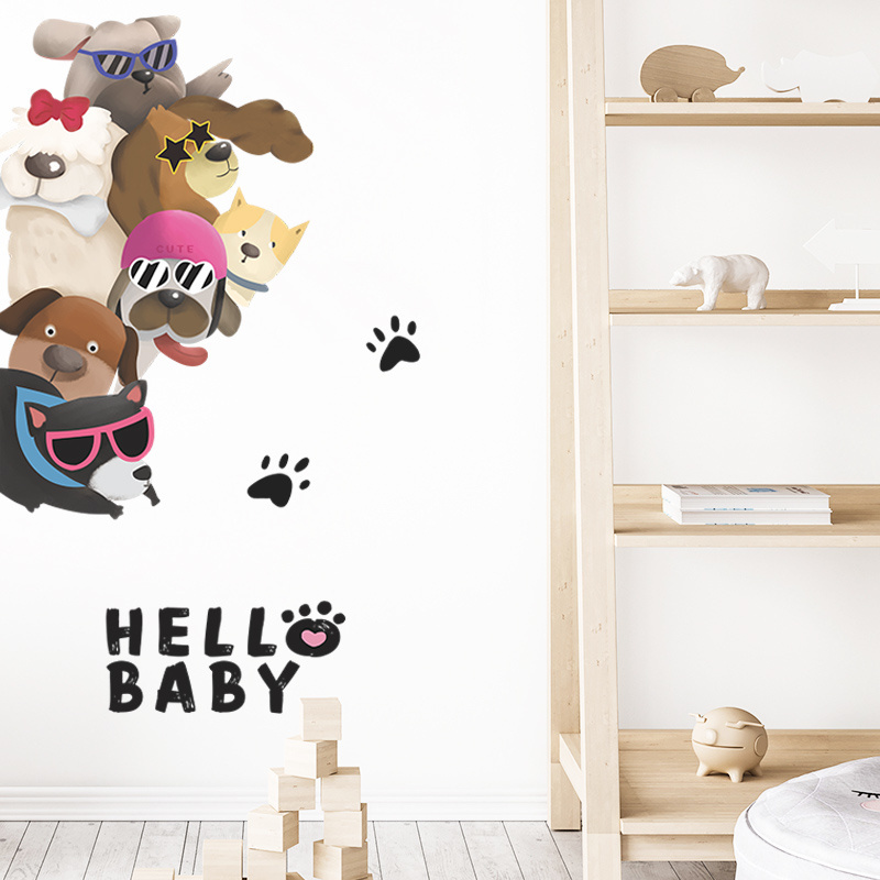 Cartoon Cool Dogs hello baby Bedroom living room children's room door wall background beautification wall stickers