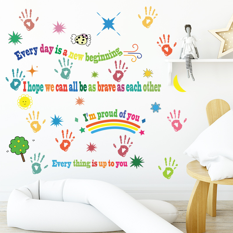 Cartoon positive inspirational hand printed English sentences Decorative wall stickers for children's rooms