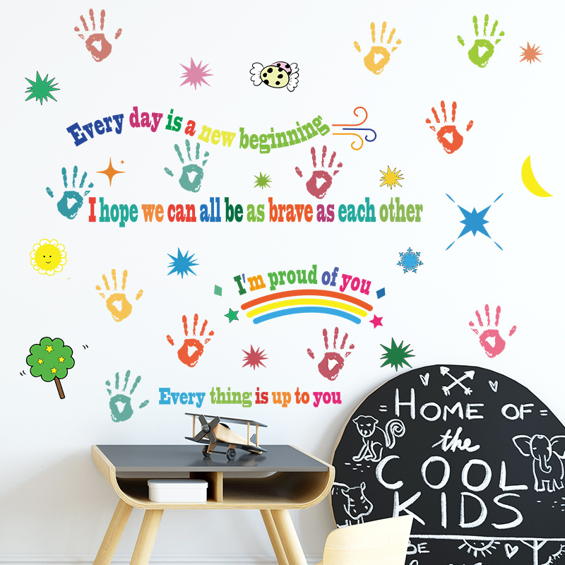 Cartoon positive inspirational hand printed English sentences Decorative wall stickers for children's rooms