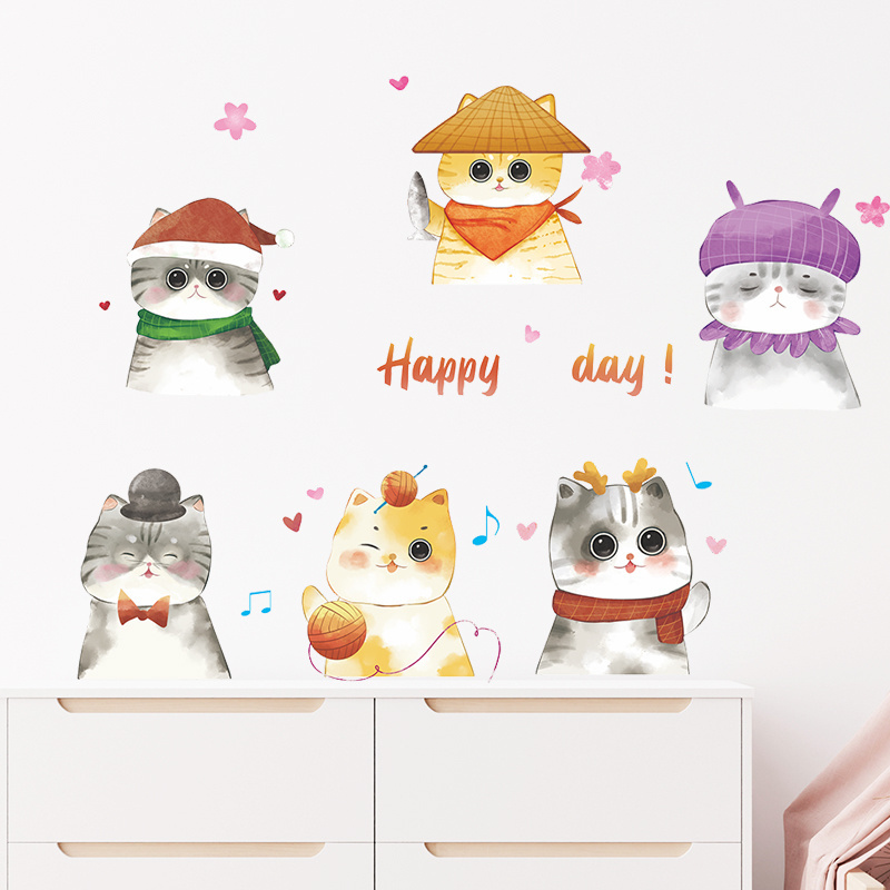 Cartoon Cute Cat Children's Room Home Decoration Wall Sticker Vinyl Waterproof Sticker