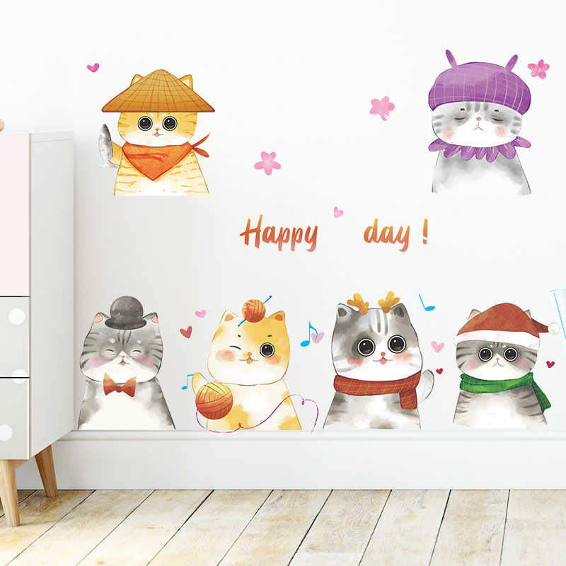 Cartoon Cute Cat Children's Room Home Decoration Wall Sticker Vinyl Waterproof Sticker